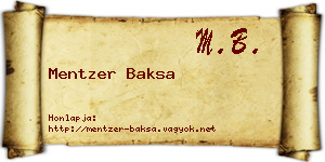 Mentzer Baksa névjegykártya